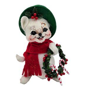 Annalee 2005 Christmas Mouse Green Hat Candy Canes Read